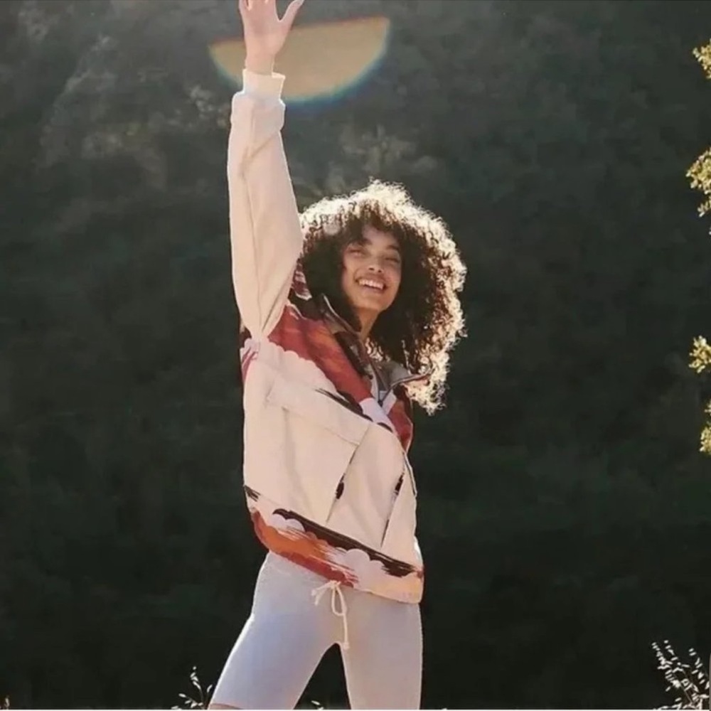 FP Movement by Free People Cream Pullover Hoodie with Red & Orange Graphic
